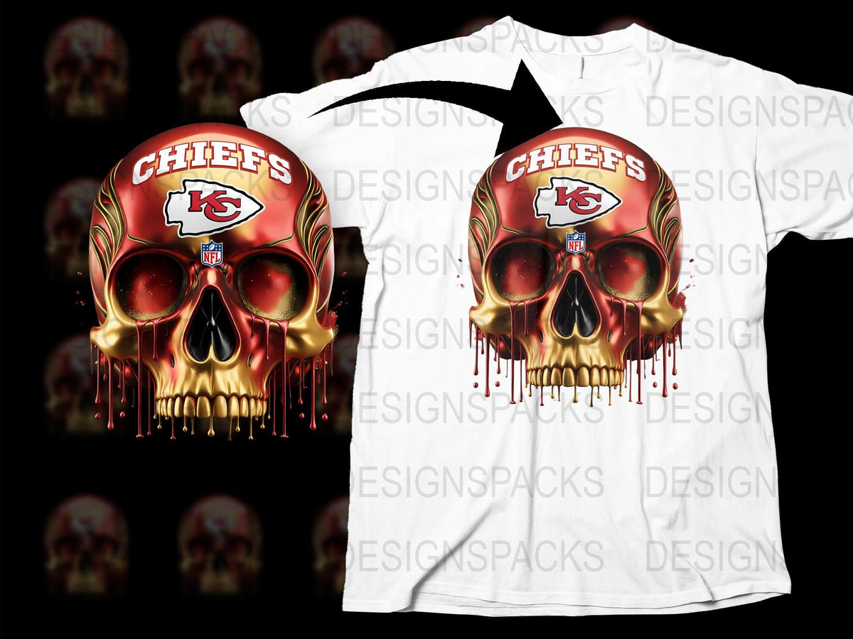 Chiefs Skull Graphic T-Shirt, Fire Design, Sports Fan Apparel, Unisex Full Color Tee