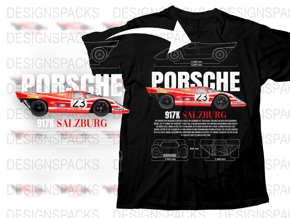 Vintage Porsche 917K Salzburg Racing T-Shirt, Retro Car Enthusiast Tee, Motorsport Graphic Shirt, Collector's Item, Red and White Design
