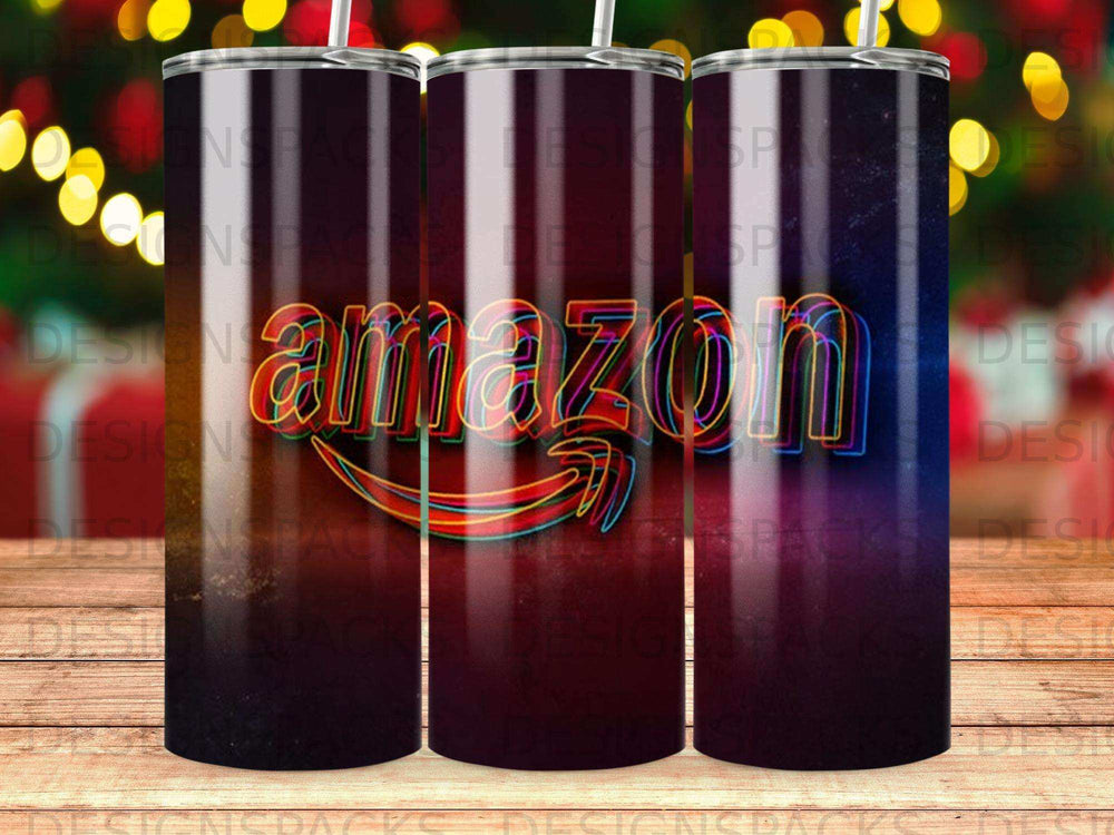 Amazon logo with colorful neon glow on a dark, bokeh background.