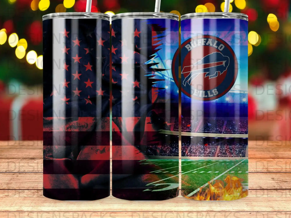 Buffalo Bills stadium scene with American flag overlay.