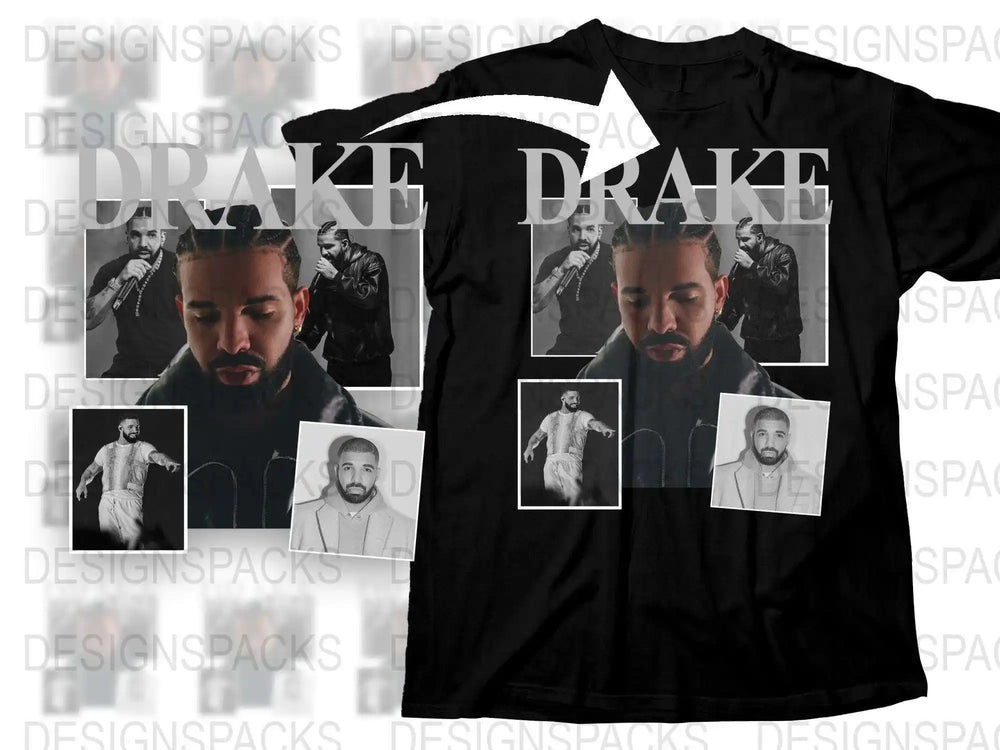 Drake Graphic T-Shirt, Hip Hop Artist Inspired Black Tee, Multiple Images, Men's Fashion, Casual Wear
