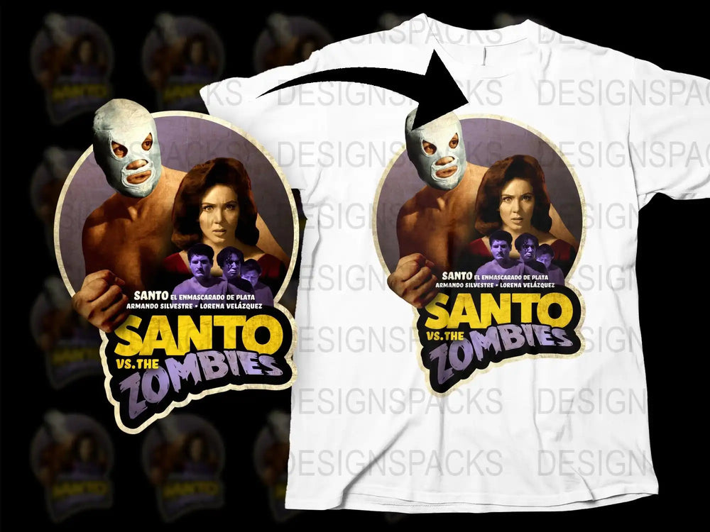 Santo vs The Zombies Vintage Movie Poster Graphic T-Shirt, Retro Film Tee, Unisex Cotton Shirt