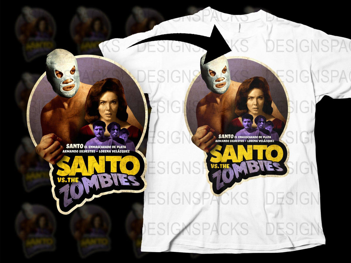 Santo vs The Zombies Vintage Movie Poster Graphic T-Shirt, Retro Film Tee, Unisex Cotton Shirt