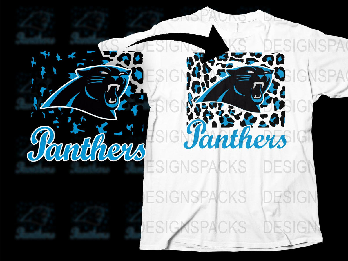 Panthers Graphic T-Shirt, Black and White Sports Team Tee, Trendy Leopard Print Design Shirt for Fans