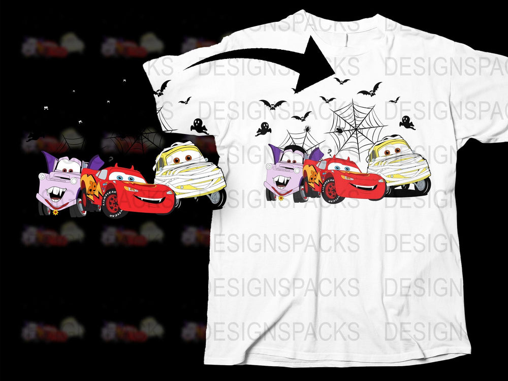 Kids Halloween T-Shirt with Spooky Cars and Bats, Fun Holiday Graphic Tee, Unique Children's Costume Shirt