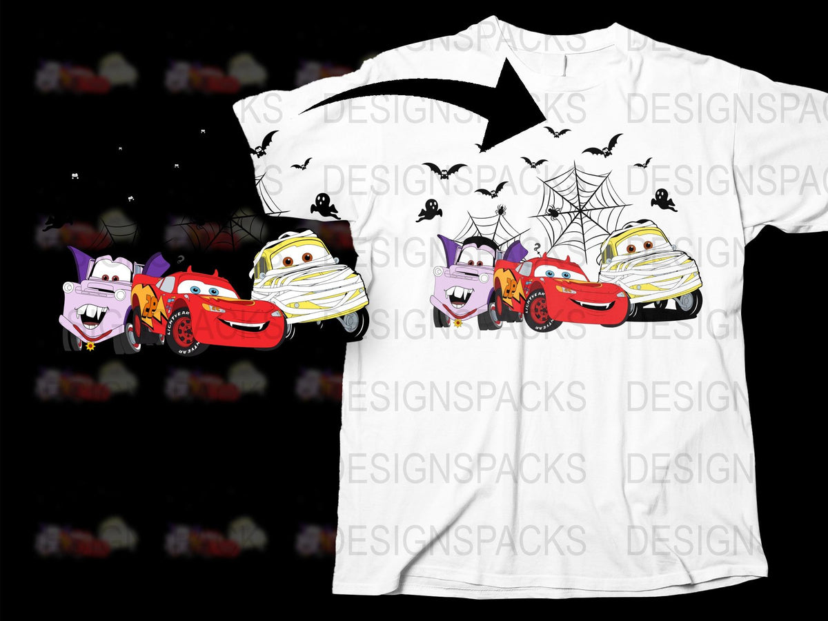 Kids Halloween T-Shirt with Spooky Cars and Bats, Fun Holiday Graphic Tee, Unique Children's Costume Shirt