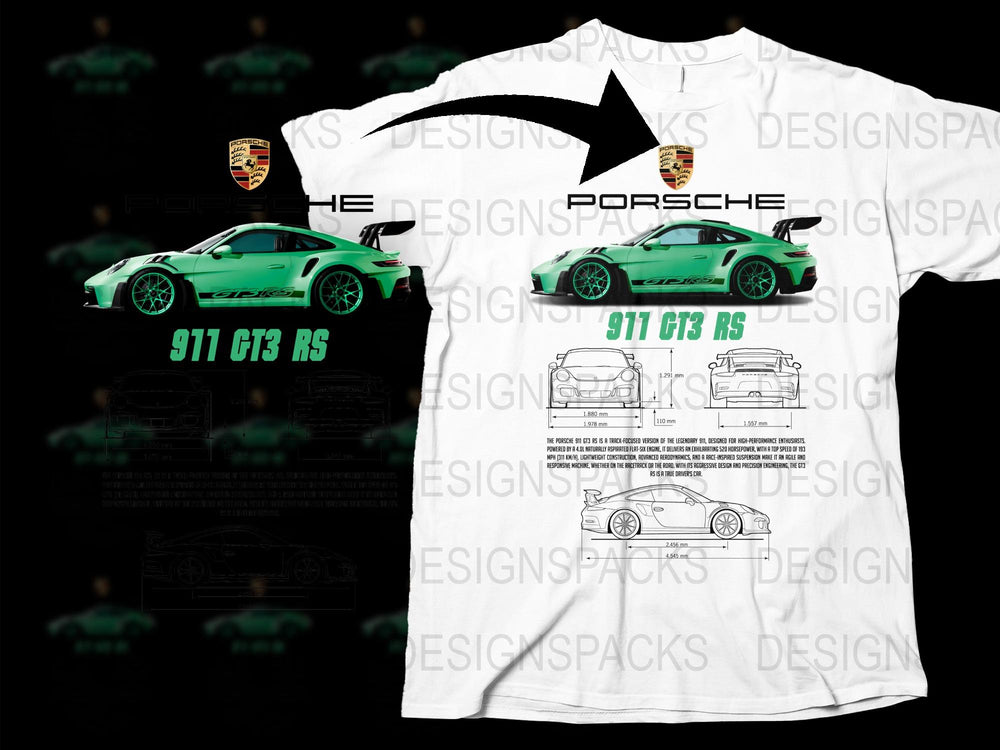 Porsche 911 GT3 RS Inspired Car Design T-Shirt, Automotive Enthusiast, Sportscar Graphic Tee, Racing Apparel