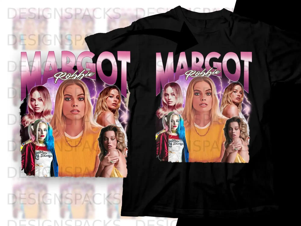 Margot Robbie collage shirt with "Daddy's Lil Monster" text.