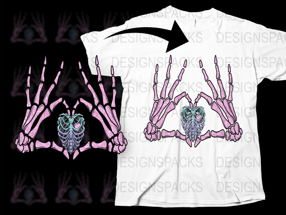 Skeleton Hands Heart T-Shirt, Gothic Love Graphic Tee, Unisex Punk Style Casual Shirt, Unique Spooky Apparel