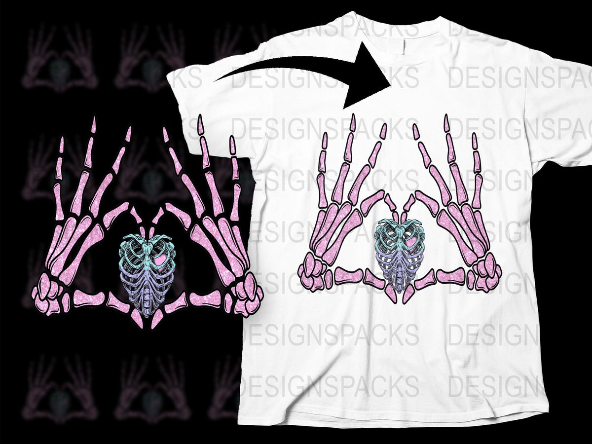 Skeleton Hands Heart T-Shirt, Gothic Love Graphic Tee, Unisex Punk Style Casual Shirt, Unique Spooky Apparel