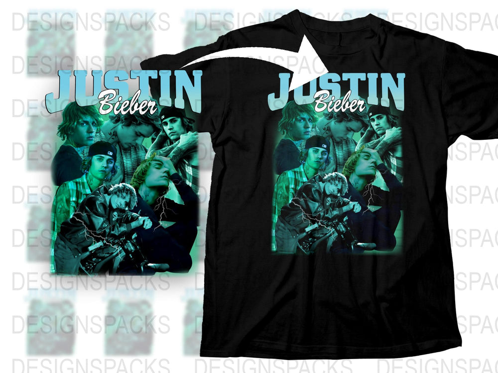 Justin Bieber Vintage Collage Graphic T-Shirt, Pop Music Fan Merch, Unisex Black Tee