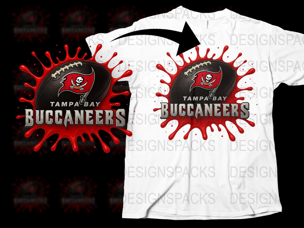 Tampa Bay Buccaneers T-Shirt, Splatter Design, Football Fan Apparel, Red and White Team Merchandise