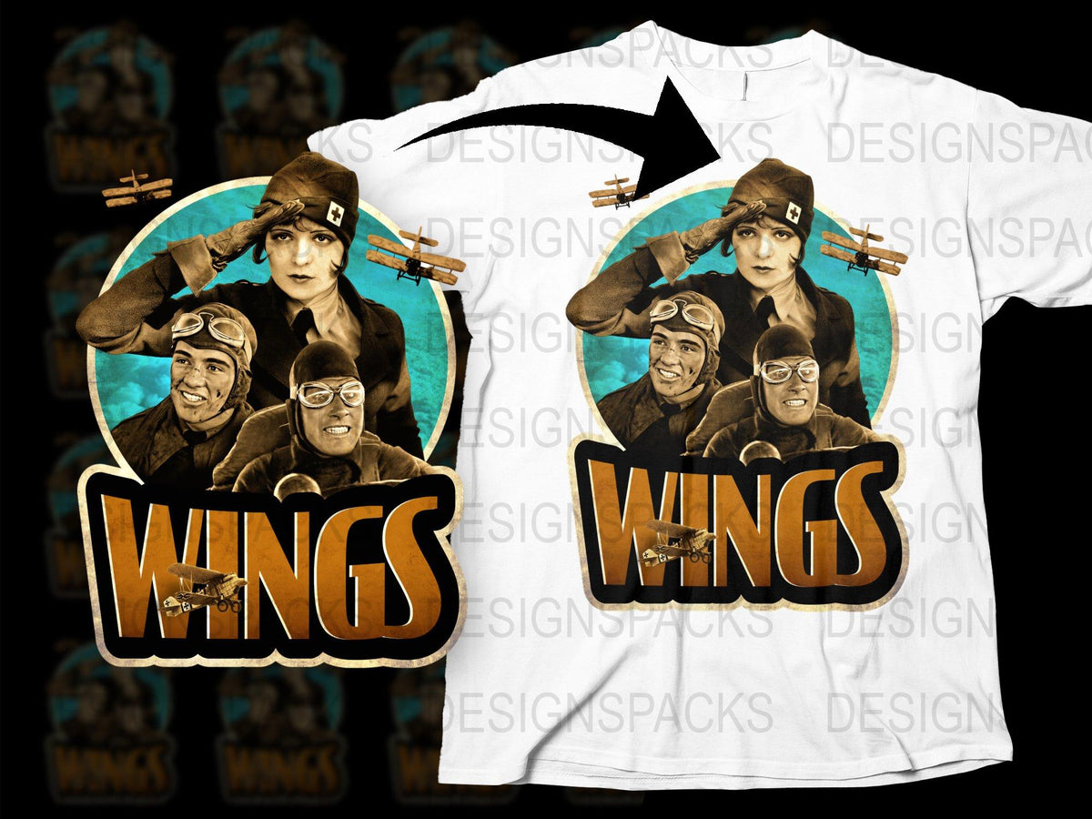 Vintage Aviation Wings Movie Graphic Tee, Classic Film T-Shirt, Retro Pilot Design, Unique Airplane Enthusiast Gift