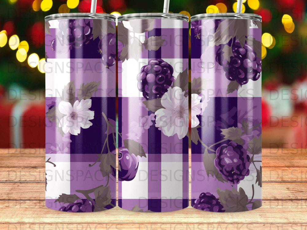 Purple grapes on a plaid background with bokeh lights.