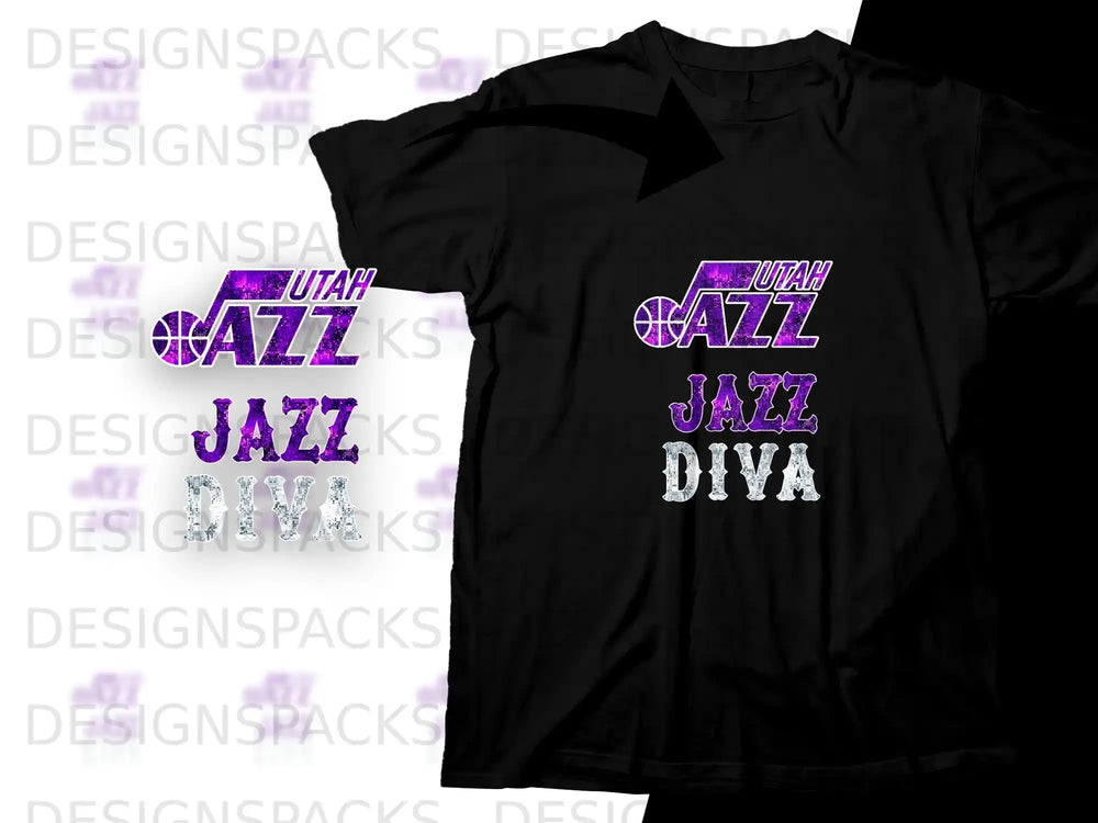 Utah Jazz Diva graphic with purple and silver glitter design.