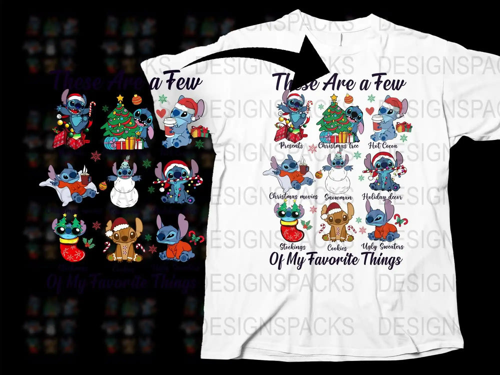 Christmas T-Shirt with Cute Cartoon Characters, Festive Holiday Apparel, Kids and Adults Sizes Available