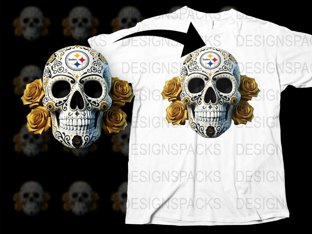 Men's Sugar Skull T-Shirt, Day of the Dead Floral Skull, Gothic Rose Tee, Unique Graphic Shirt