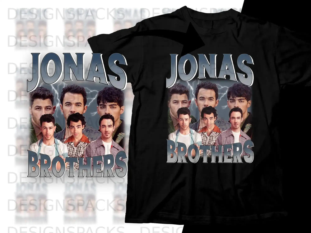Jonas Brothers album cover art on a black t-shirt.