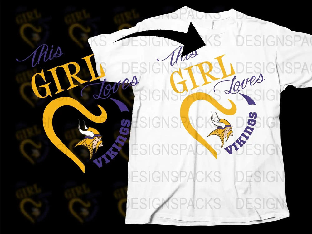 This Girl Loves Vikings T-Shirt, Purple and Gold Football Fan Tee, Women's Sports Team Apparel