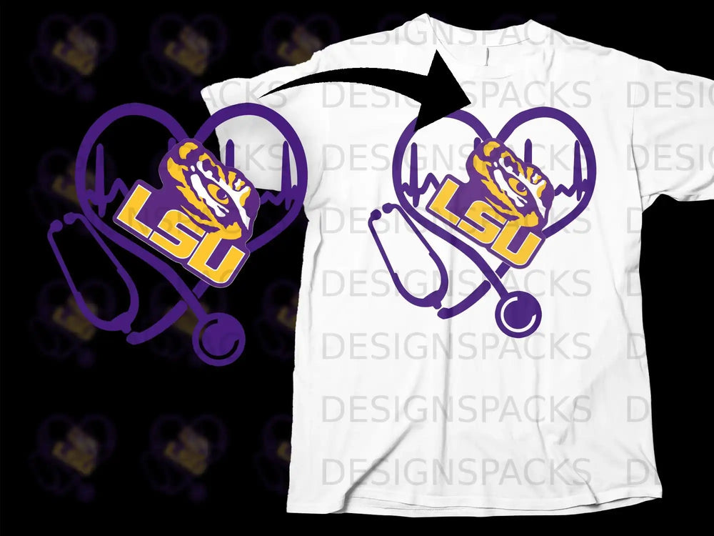 LSU Tiger Stethoscope Heartbeat Design T-Shirt