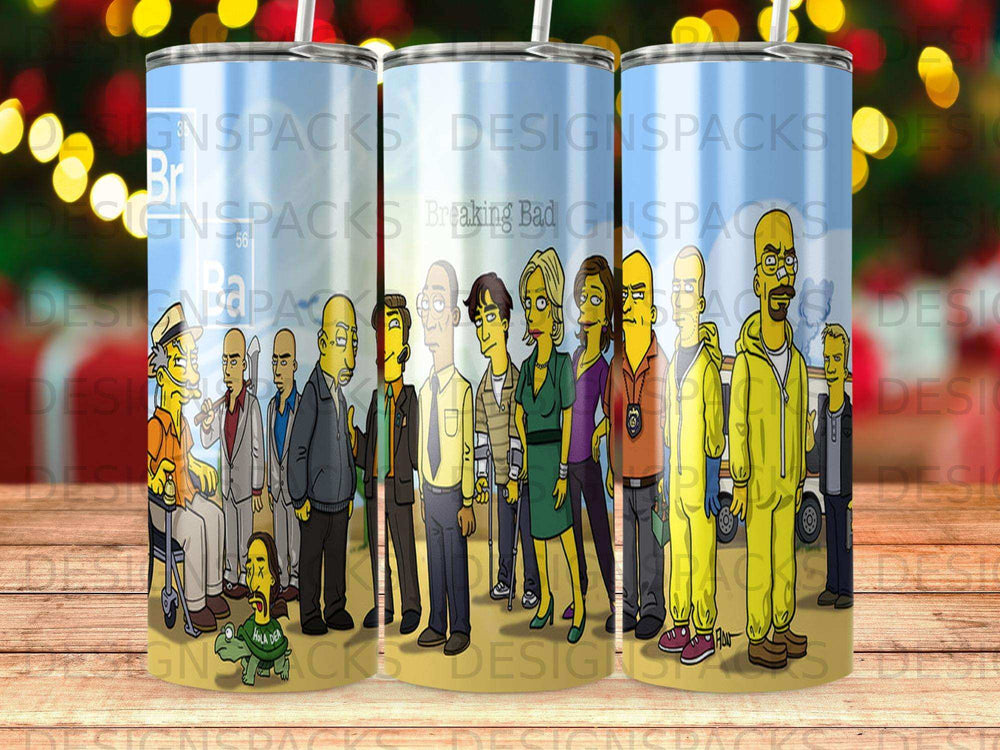 Cartoon characters from Breaking Bad on a blue background.