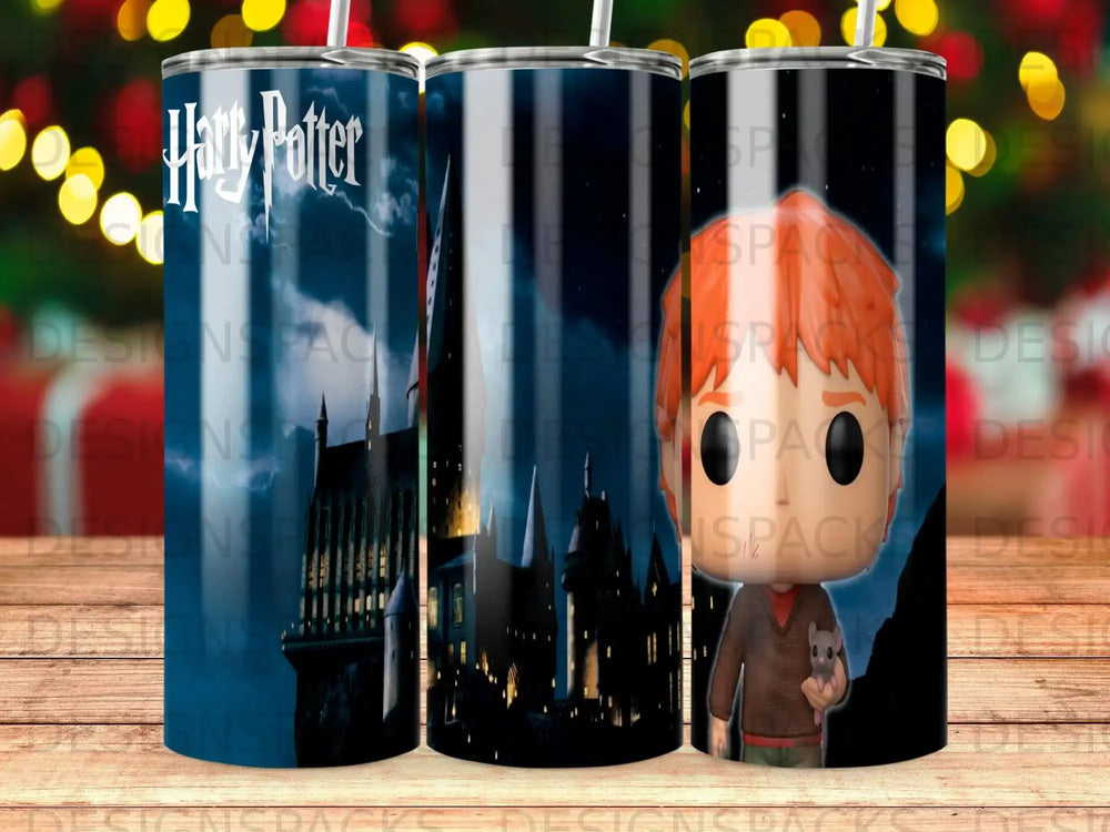 Harry Potter Hogwarts castle and character tumbler cup design.