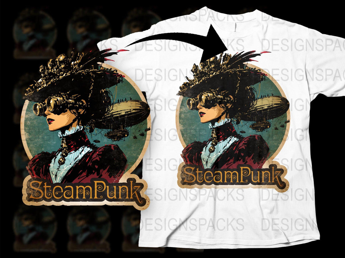 Steampunk T-Shirt, Vintage Victorian Woman, Fashion Graphic Tee, Retro Style Clothing, Unique Gift Idea