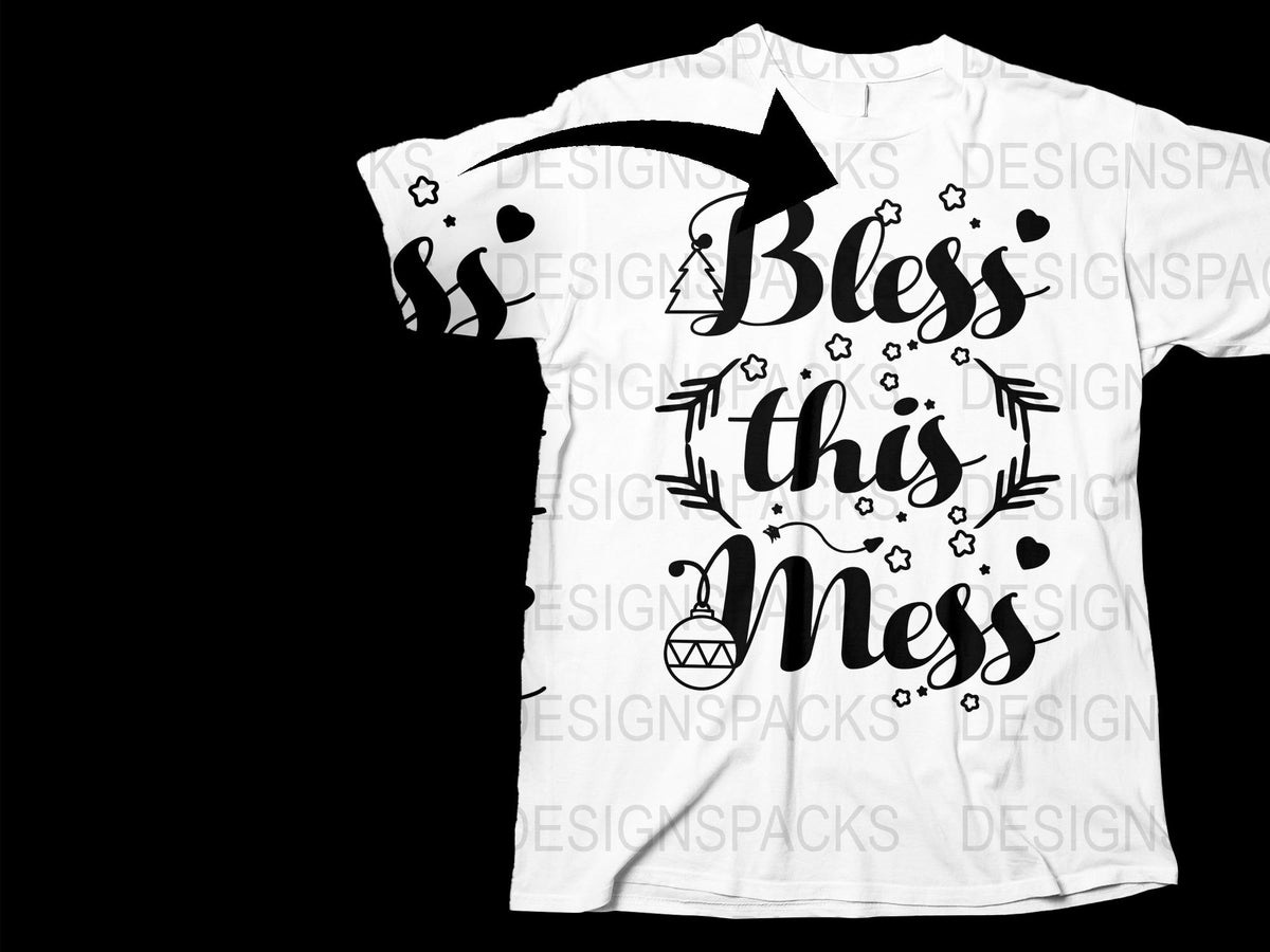 Bless This Mess Graphic T-Shirt, White Floral Quote Tee, Casual Summer Style Top, Gift Idea