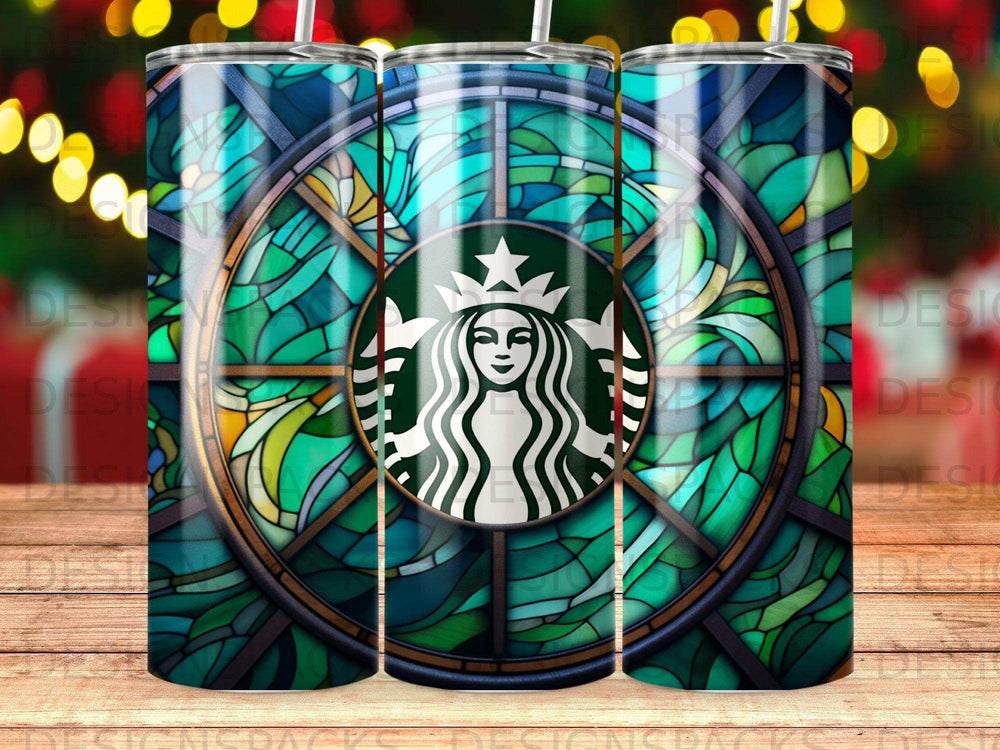Starbucks logo on a stained glass window tumbler.