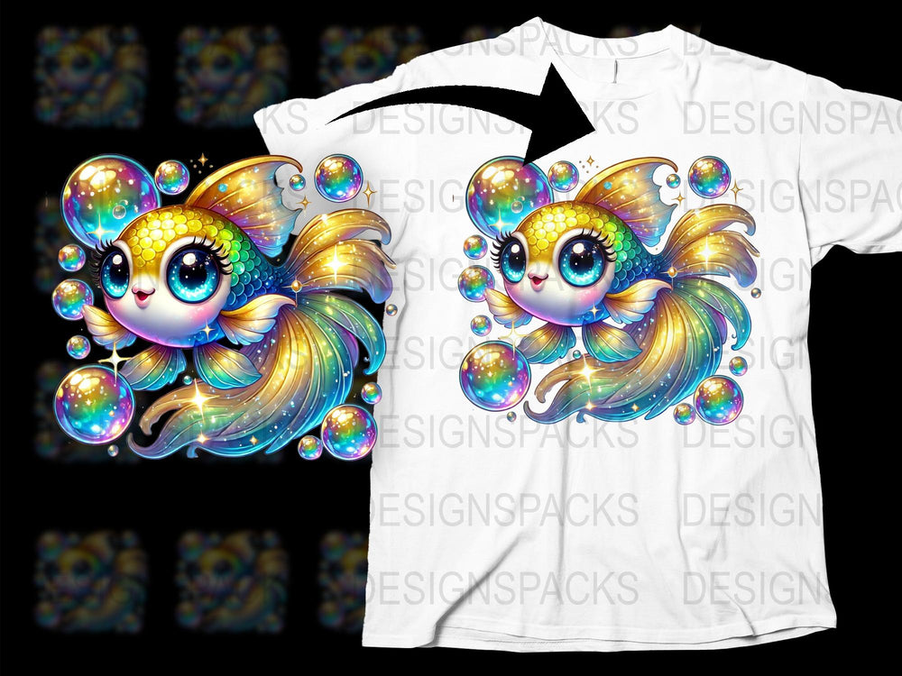 Colorful Fantasy Fish Design T-Shirt, Cute Ocean Creature Graphic Tee, Kids and Adults Bright Aquatic Top