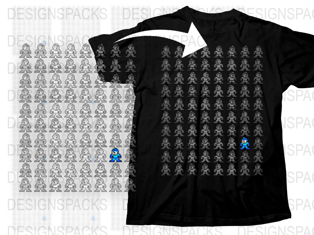 Black Graphic T-Shirt with Repeated Character Pattern, Casual Unisex Tee, Cool Design Top