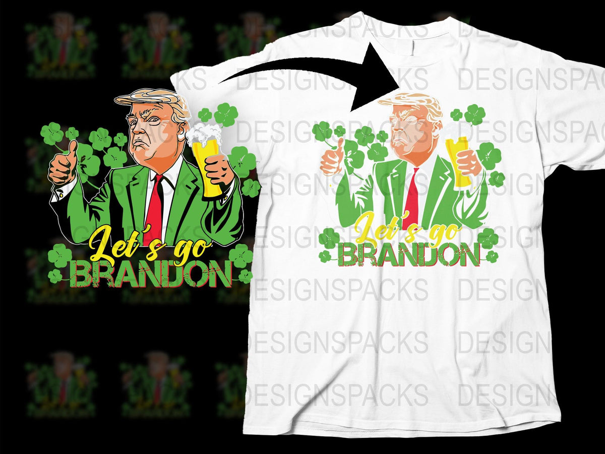 Let's Go Brandon Trump T-Shirt, Funny Political Saint Patrick's Day Tee, Irish Shamrock Graphic Shirt, Unisex Adult Clothing