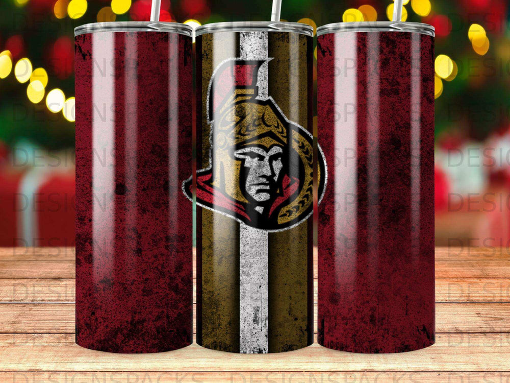 Ottawa Senators logo on distressed tumbler and two out-of-focus tumblers.