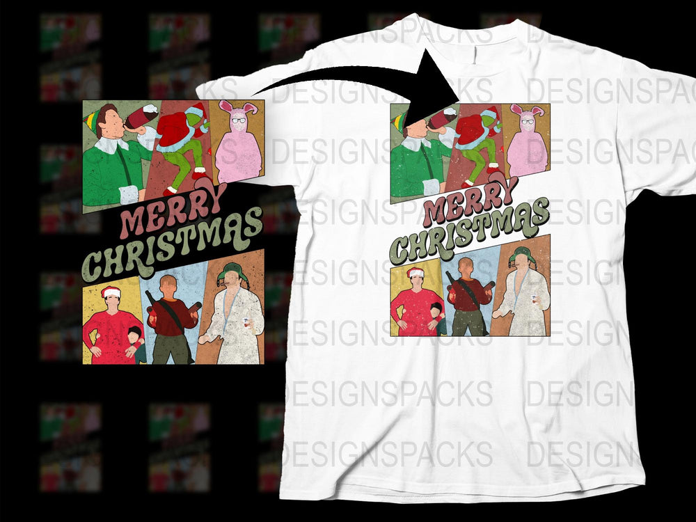 Merry Christmas T-Shirt Vintage Cartoon Graphics Holiday Tee Unisex Adults Kids Festive Apparel