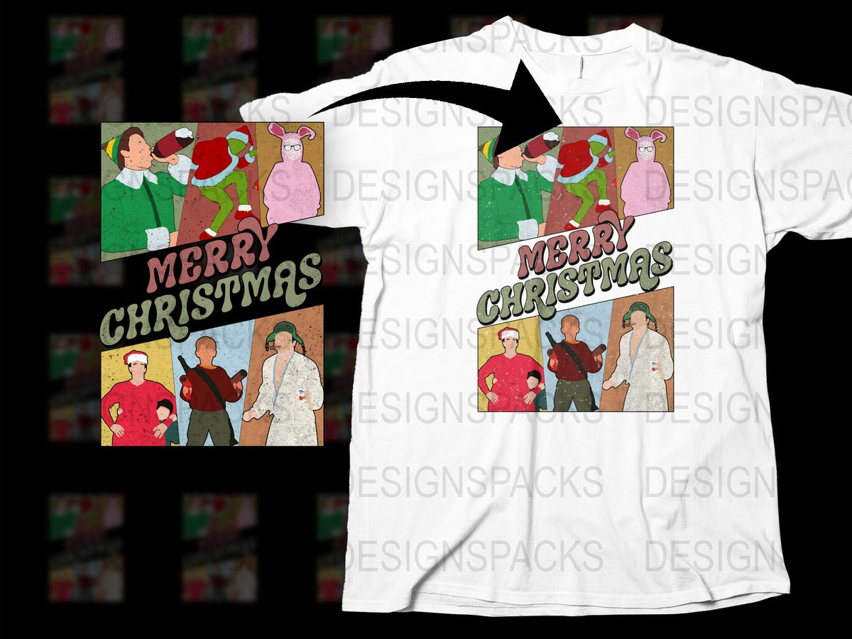 Merry Christmas T-Shirt Vintage Cartoon Graphics Holiday Tee Unisex Adults Kids Festive Apparel