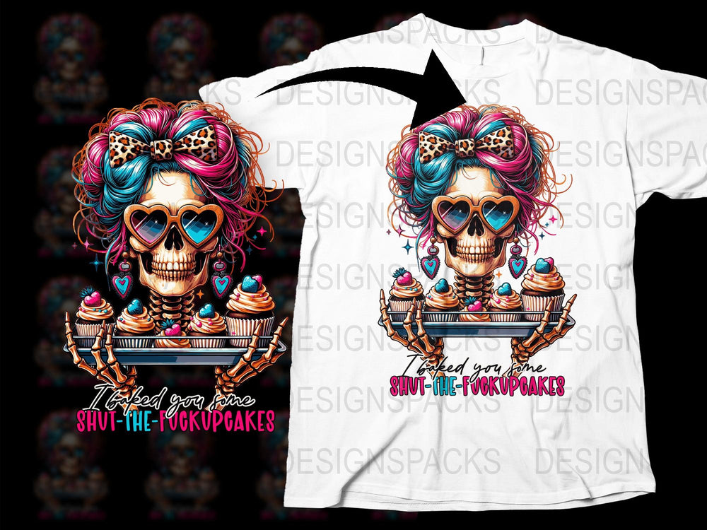 Colorful Skull T-Shirt, Cupcake Lover Graphic Tee, Vibrant Sugar Skull Design, Unique Gift Idea