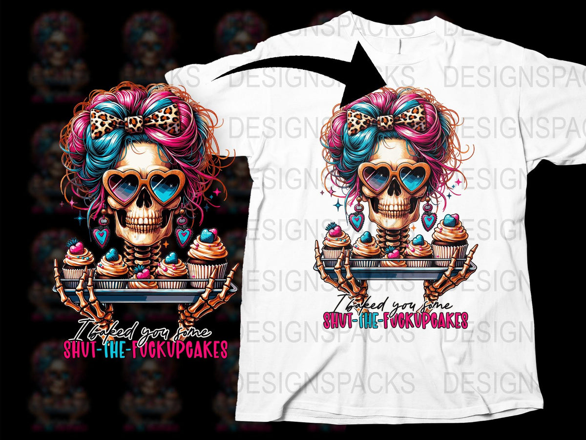 Colorful Skull T-Shirt, Cupcake Lover Graphic Tee, Vibrant Sugar Skull Design, Unique Gift Idea