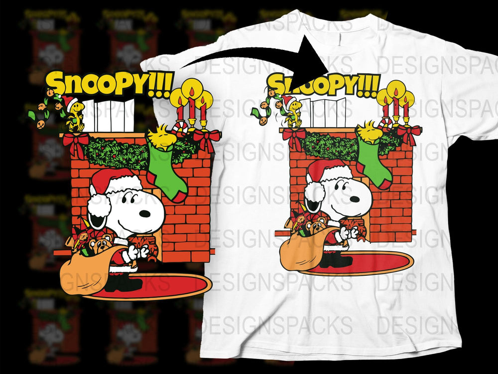 Snoopy Christmas T-Shirt, Festive Holiday Tee, Cartoon Dog, Santa Hat, Gifts Design, Unisex Adult Clothing