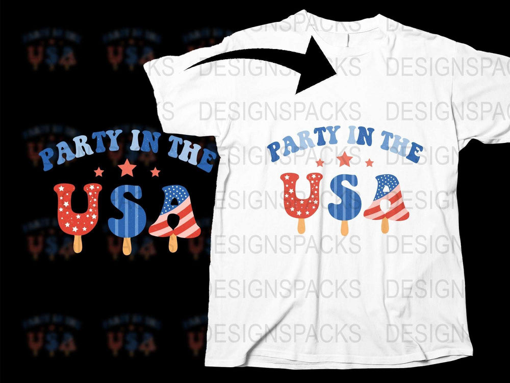 'Party in the USA' T-Shirt, Patriotic Fourth of July Tee, American Flag Popsicle Design, Unisex Graphic Shirt
