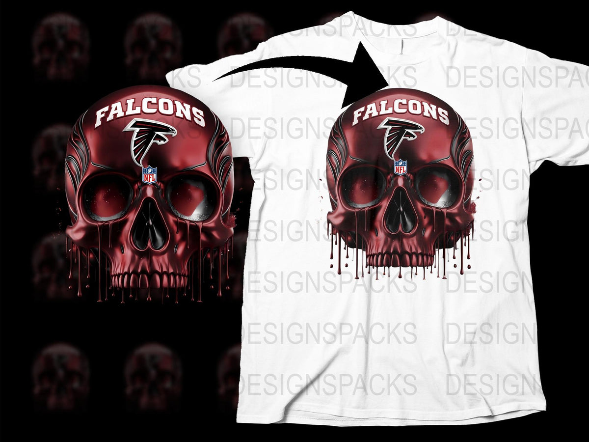 Atlanta Falcons Skull Design T-Shirt, Dripping Blood Graphic, Red and White Football Tee, Sports Fan Apparel