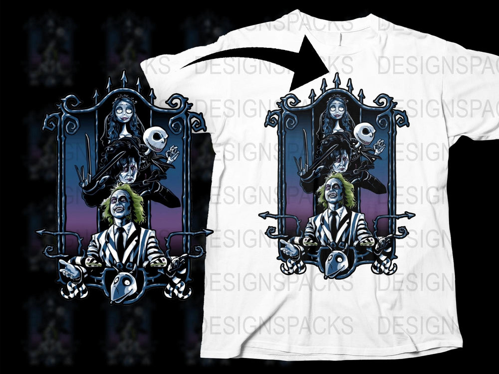 Nightmare Before Christmas Inspired T-Shirt, Jack and Sally Graphic Tee, Unisex Halloween Fashion Top