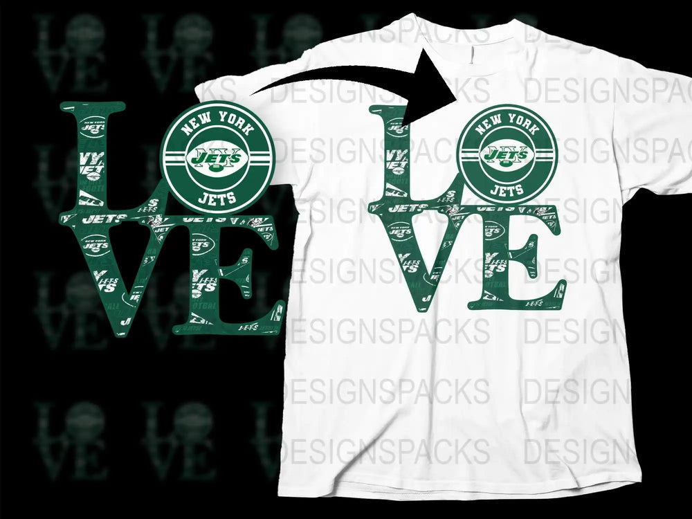 New York Jets Themed Love T-Shirt, Green White Sports Fan Apparel, Unisex Graphic Tee