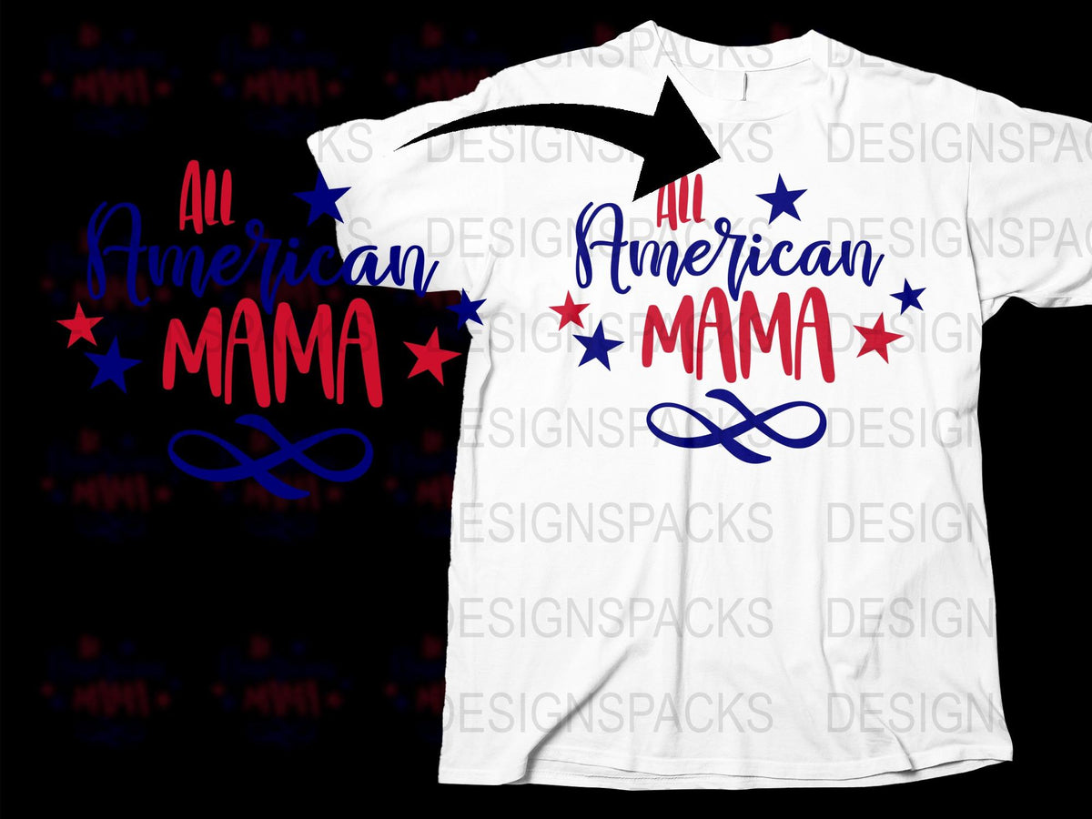 All American Mama T-Shirt, Patriotic Mom Tee, Red White Blue Stars Graphic Shirt, Fourth of July Outfit