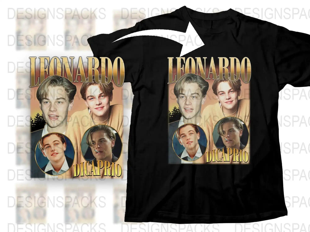 Leonardo DiCaprio Graphic T-Shirt, Vintage 90s Style Actor Print, Unisex Black Tee, Fan Merchandise, Multiple Sizes Available