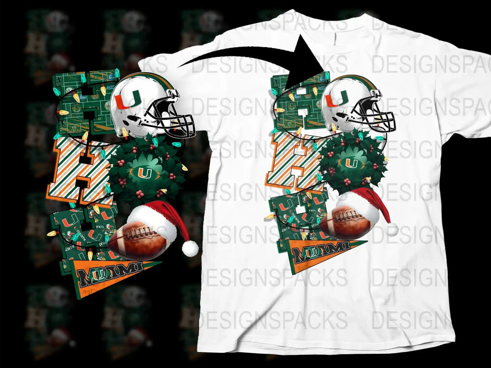 Miami Hurricanes Christmas T-Shirt, Festive Holiday Sports Tee, Collegiate Football Apparel, Unique Fan Gift
