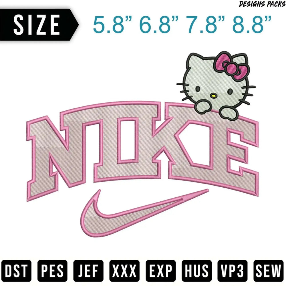 Hello Kitty and Nike logo embroidery design in multiple sizes and formats.
