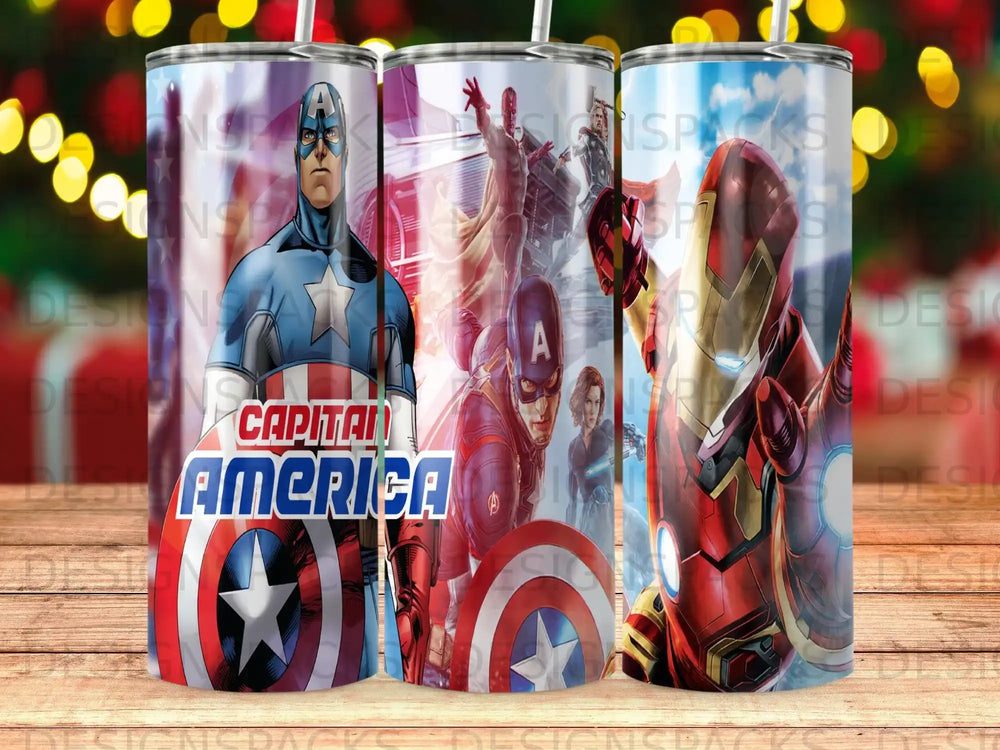 Captain America and Iron Man superhero tumbler design.