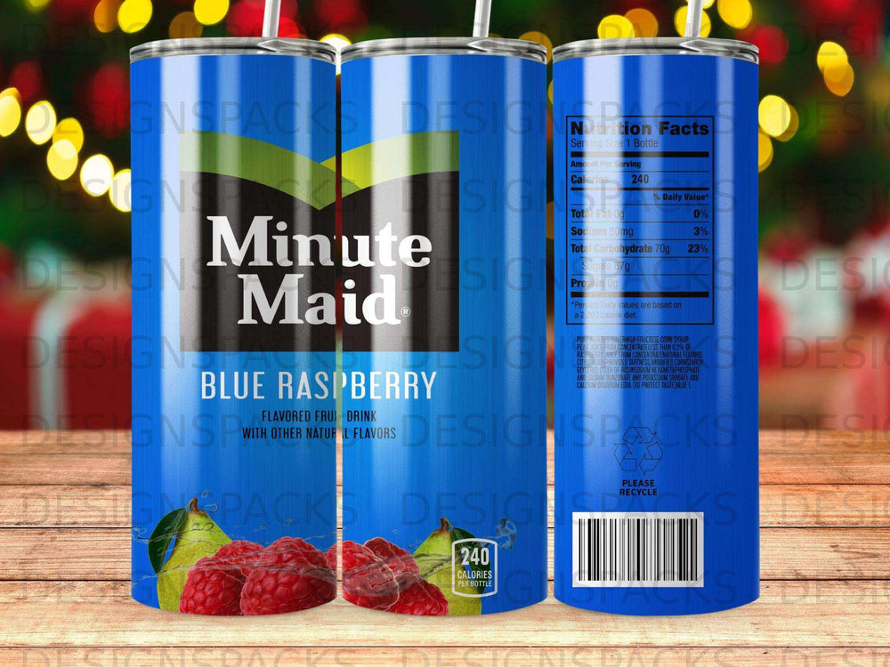 Minute Maid Blue Raspberry flavored fruit drink bottle with nutrition facts label.