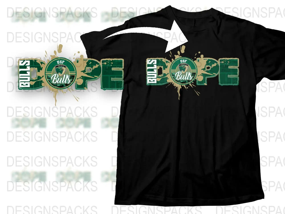 USF Bulls T-Shirt, University of South Florida Graphic Tee, College Sports Apparel, Green and Gold Logo, Casual Cotton Shirt