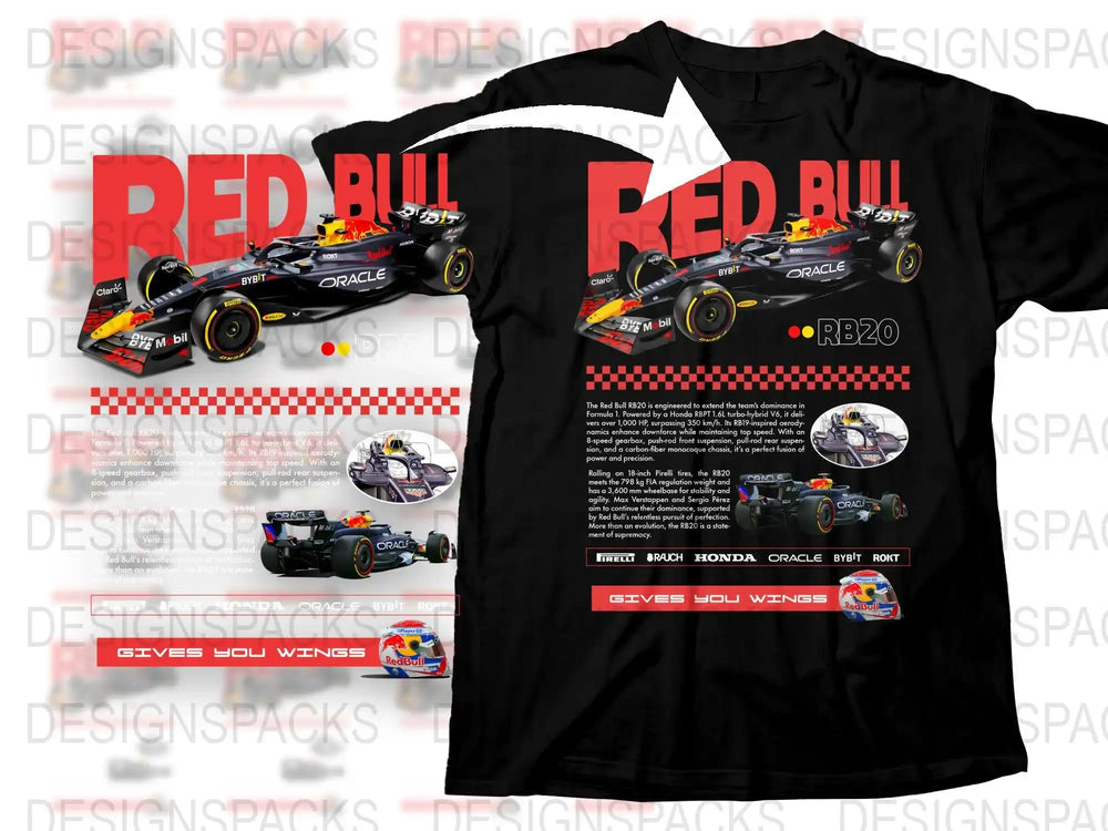 Red Bull Racing Oracle F1 Team RB20 Graphic T-Shirt, Formula One Car Design, Motorsport Fan Apparel